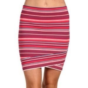 BCBG MAXAZRIA Bright Poppy Multi Ivy Striped Bandage Mini Slim Skirt Size: Small